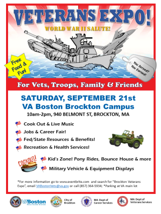 VA  Veterans Expo, Sep 21, Brockton VA Campus, 10a-2pm
